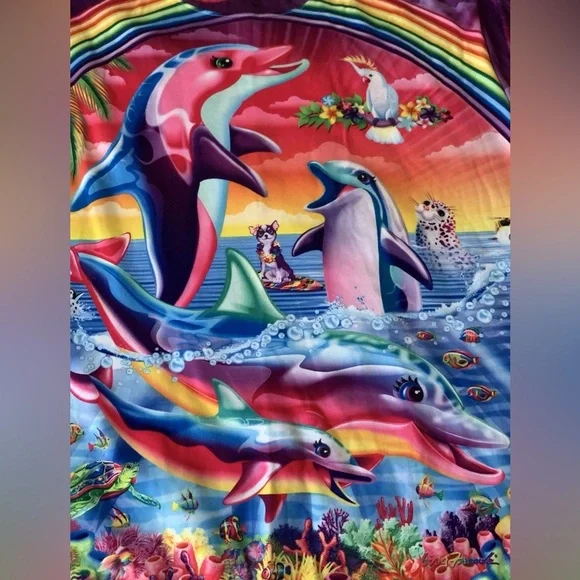 Lisa Frank Rage On! Dolphin All Over Print Pullover Sweatshirt, Approx SZ 2XL - Picture 3 of 9